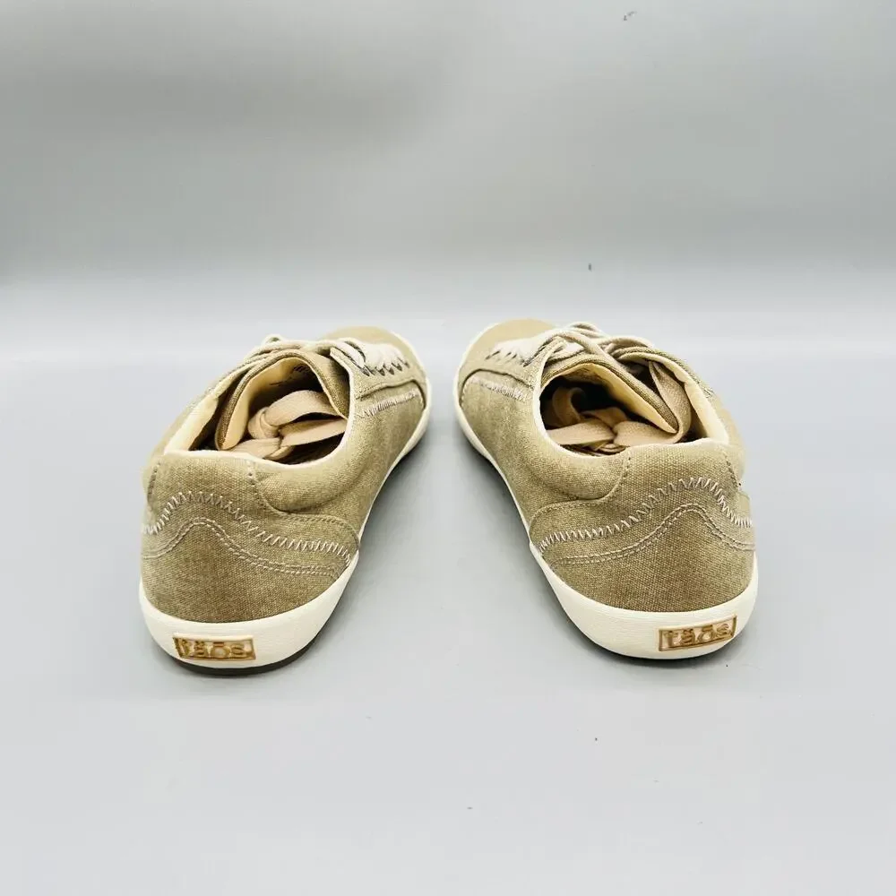 Taos Shoes Womens 8 Beige Canvas Star Lace Up Walking Sneakers Casual Comfort